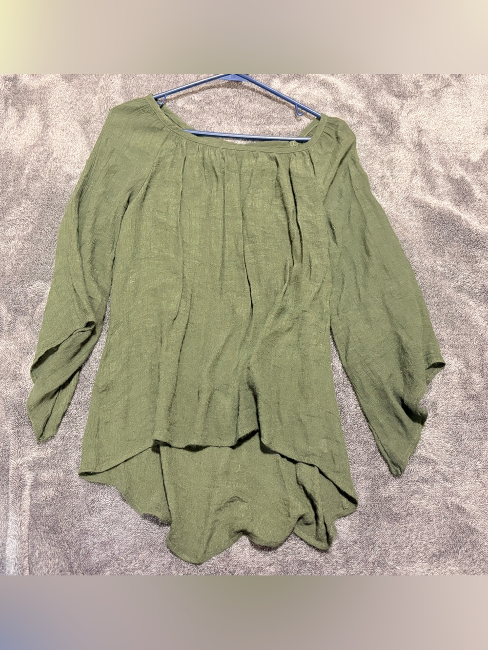 AB Studio Olive Green Lightweight Peasant Blouse